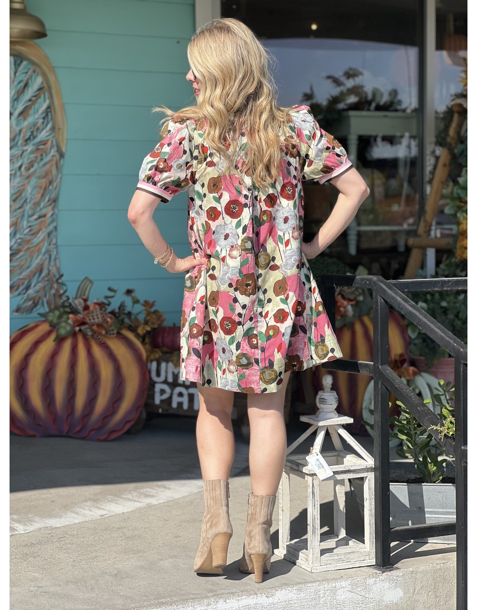 Pink Floral Combo Dress