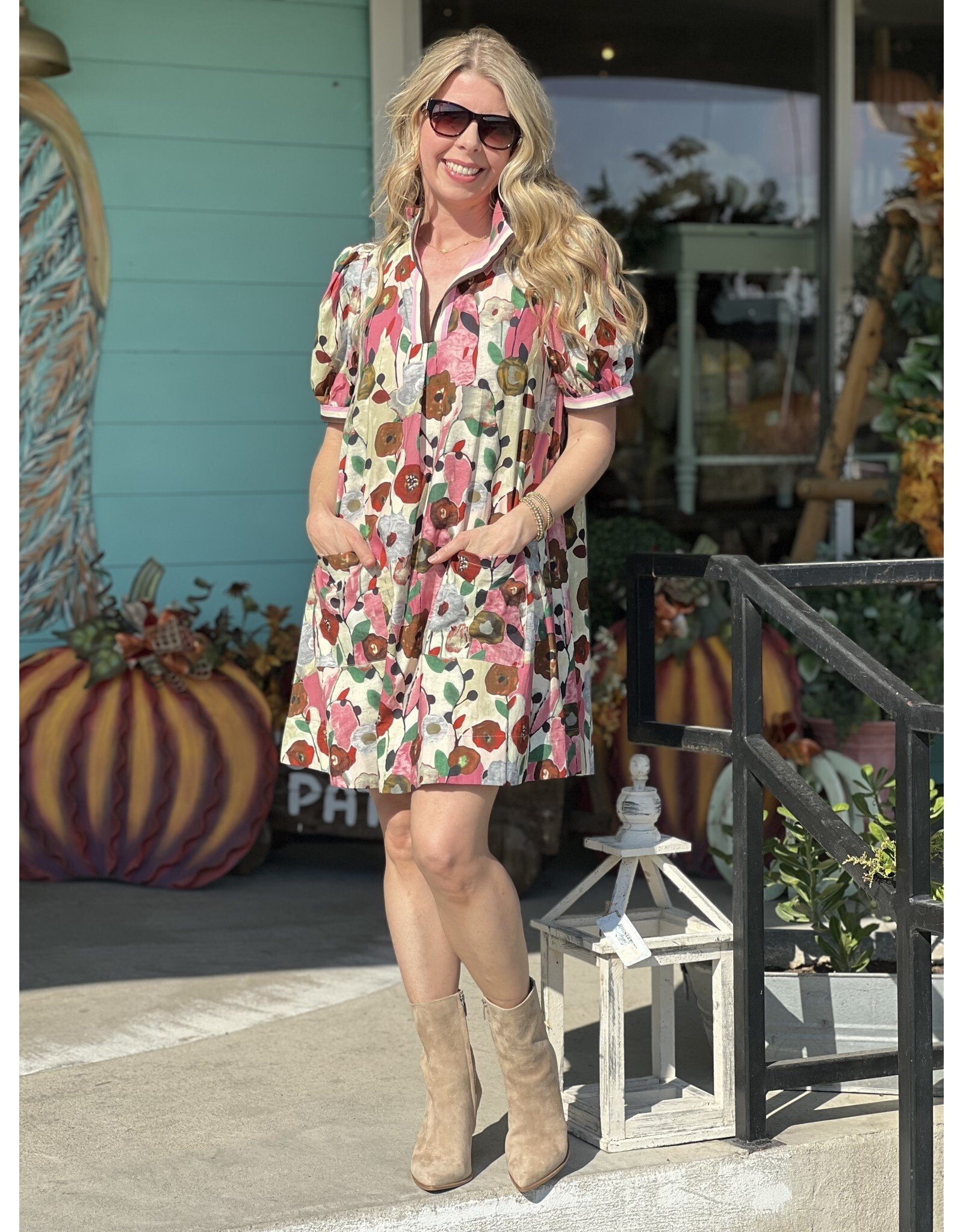 Pink Floral Combo Dress