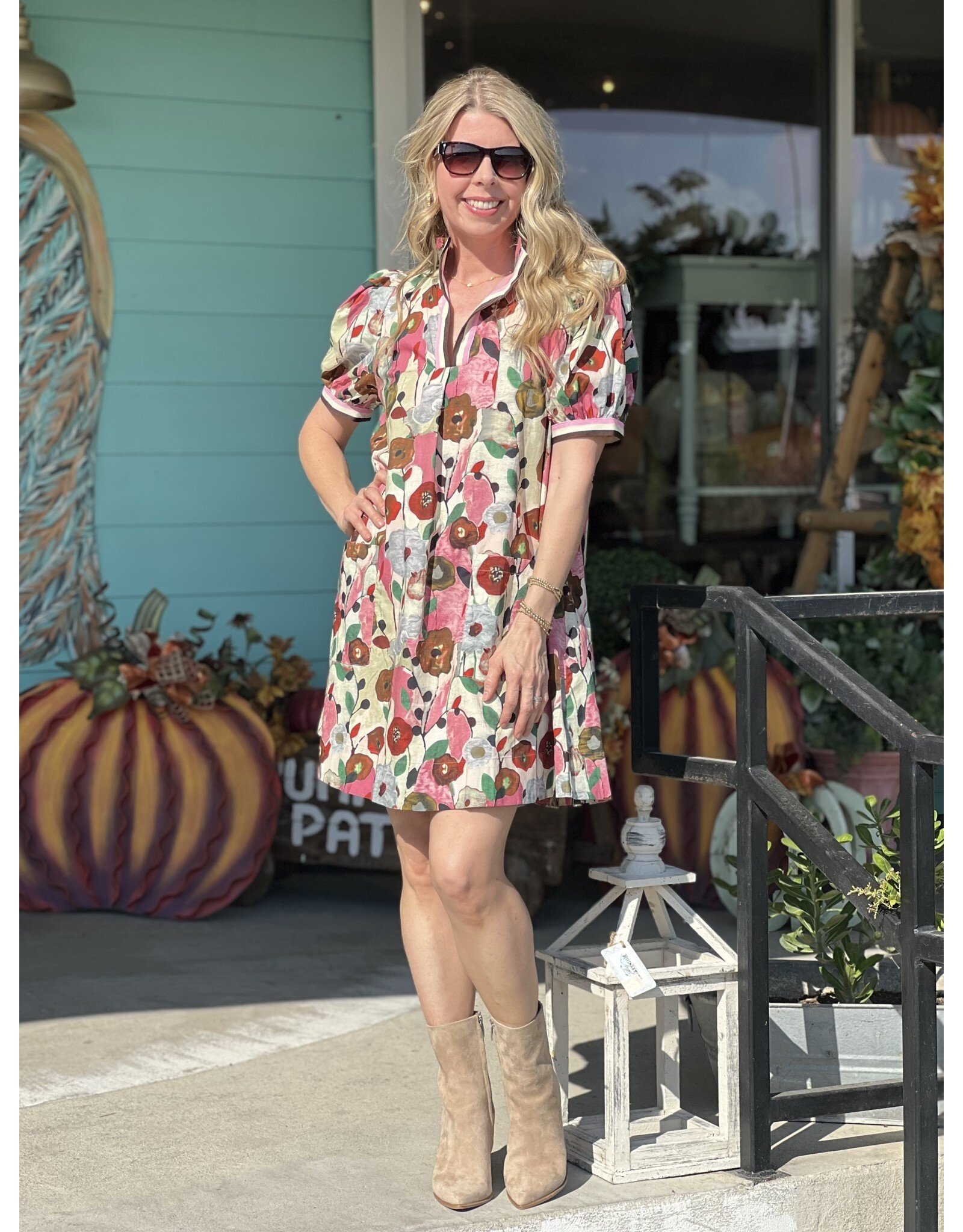 Pink Floral Combo Dress