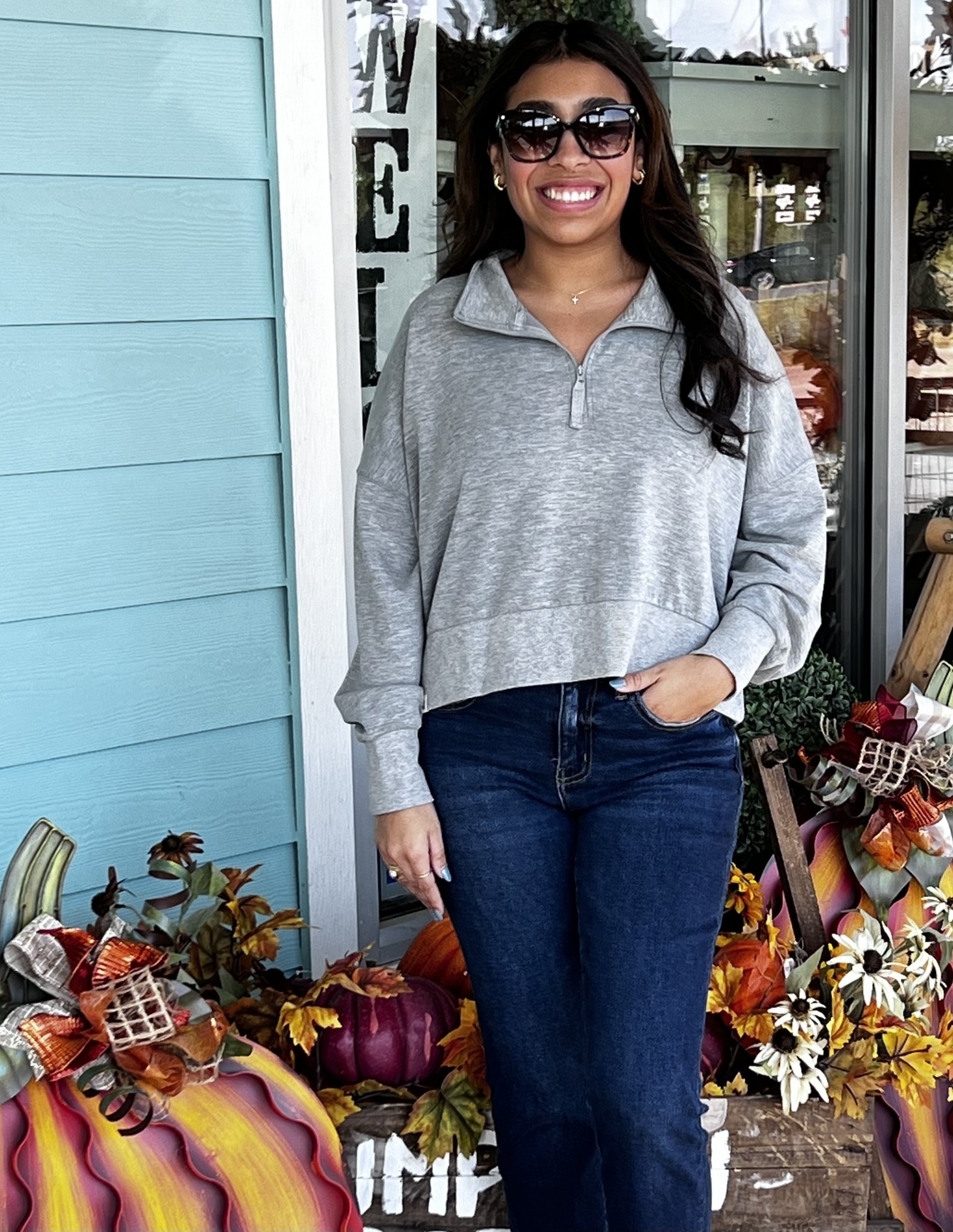 Quarter zip sweater and Pants Set-Heather Gray