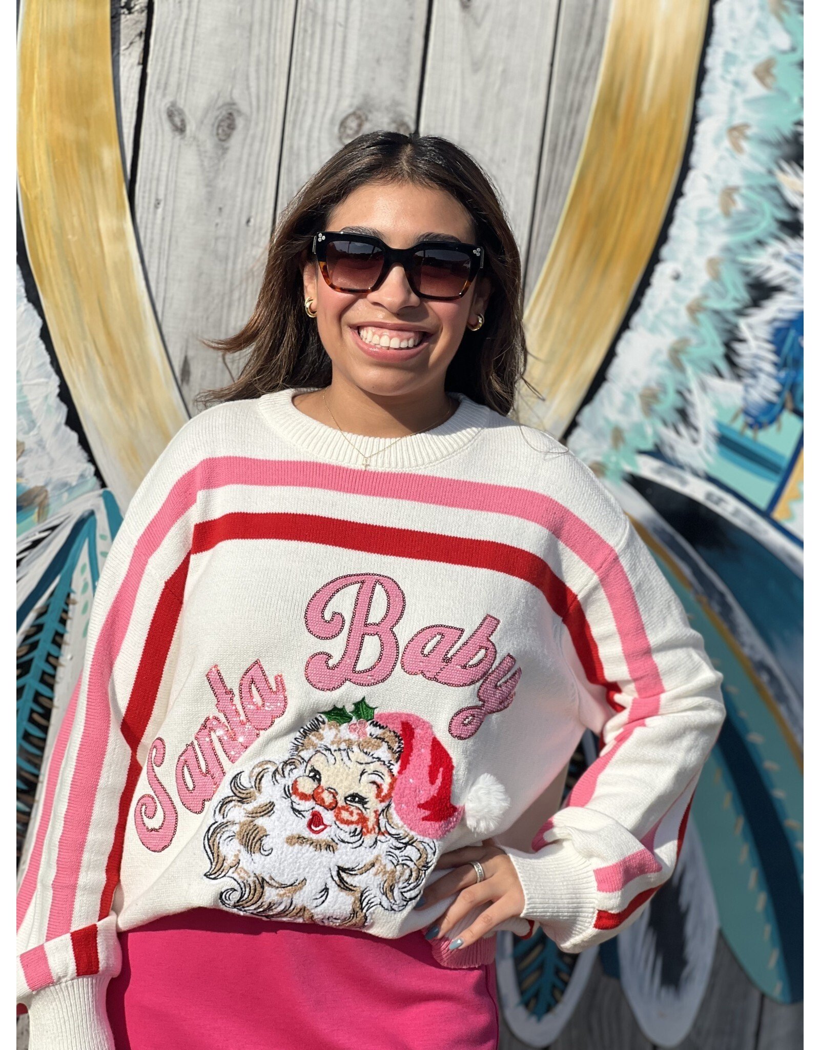 Queen of Sparkles Pink Santa Baby Sweater