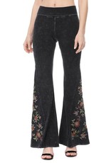 T Party Mineral Wash Floral Embroidered Flare Yoga Pants