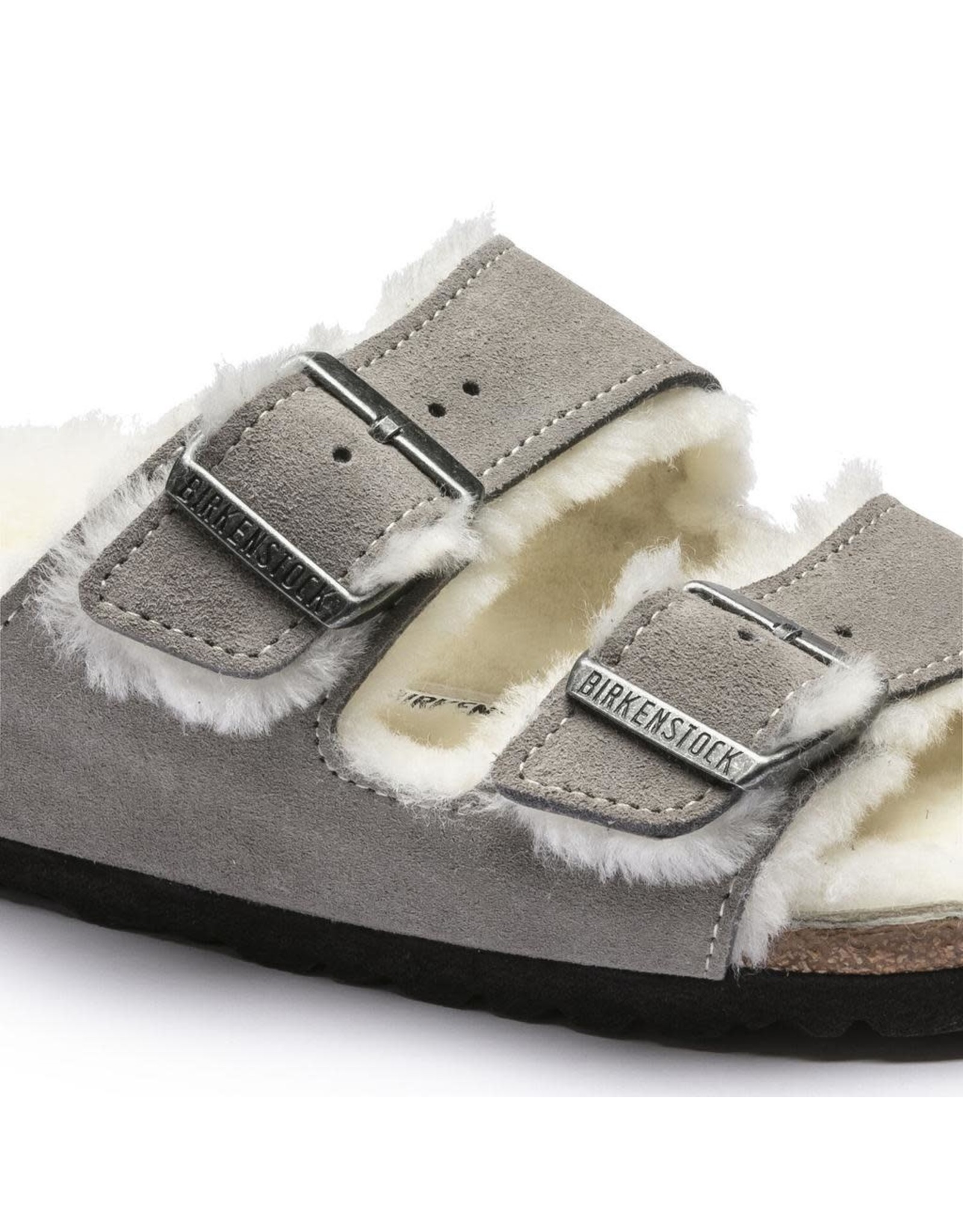 Birkenstock Arizona Suede Stone Coin with Shearling Fur Lining