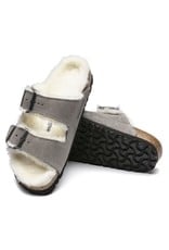 Birkenstock Arizona Suede Stone Coin with Shearling Fur Lining