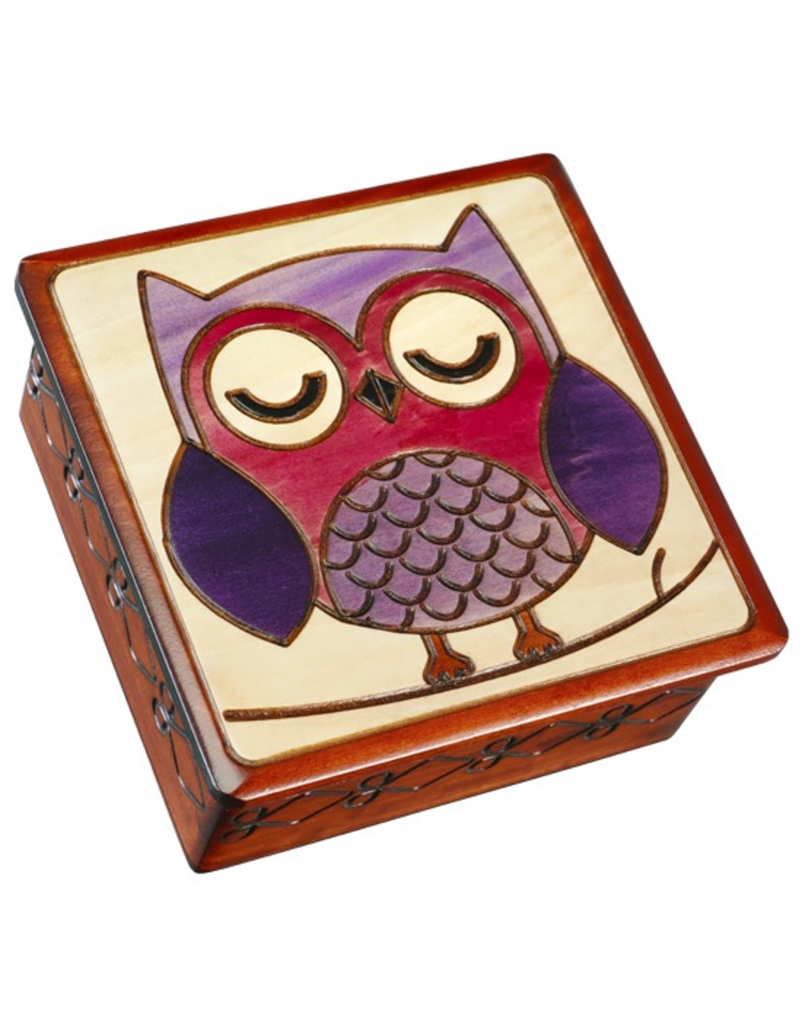 Enchanted Boxes Sleeping Owl on a Branch Wood Box
