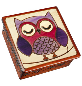 Enchanted Boxes Sleeping Owl on a Branch Wood Box