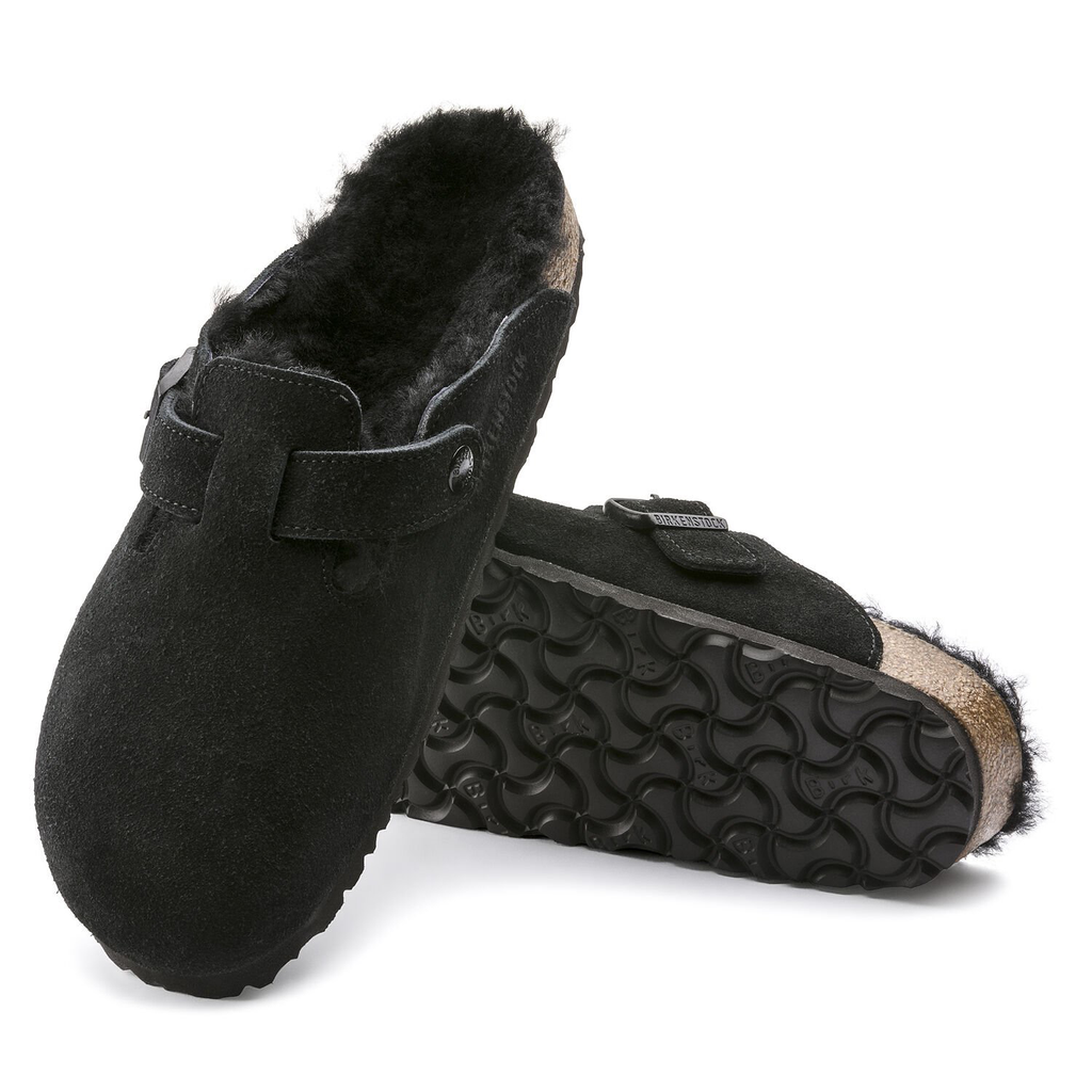Birkenstock Boston Shearling - Suede (Unisex) Clog Shoes Black/Black Suede : EU 36 (US Women's 5-5.5) Regular