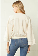 Entro Solid Crinkled 3/4S sleeve Cropped Top