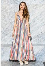 En Creme Multi Color Striped Maxi Dress