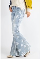 Easel Faded Stars Washed Denim Bell Bottom Pants