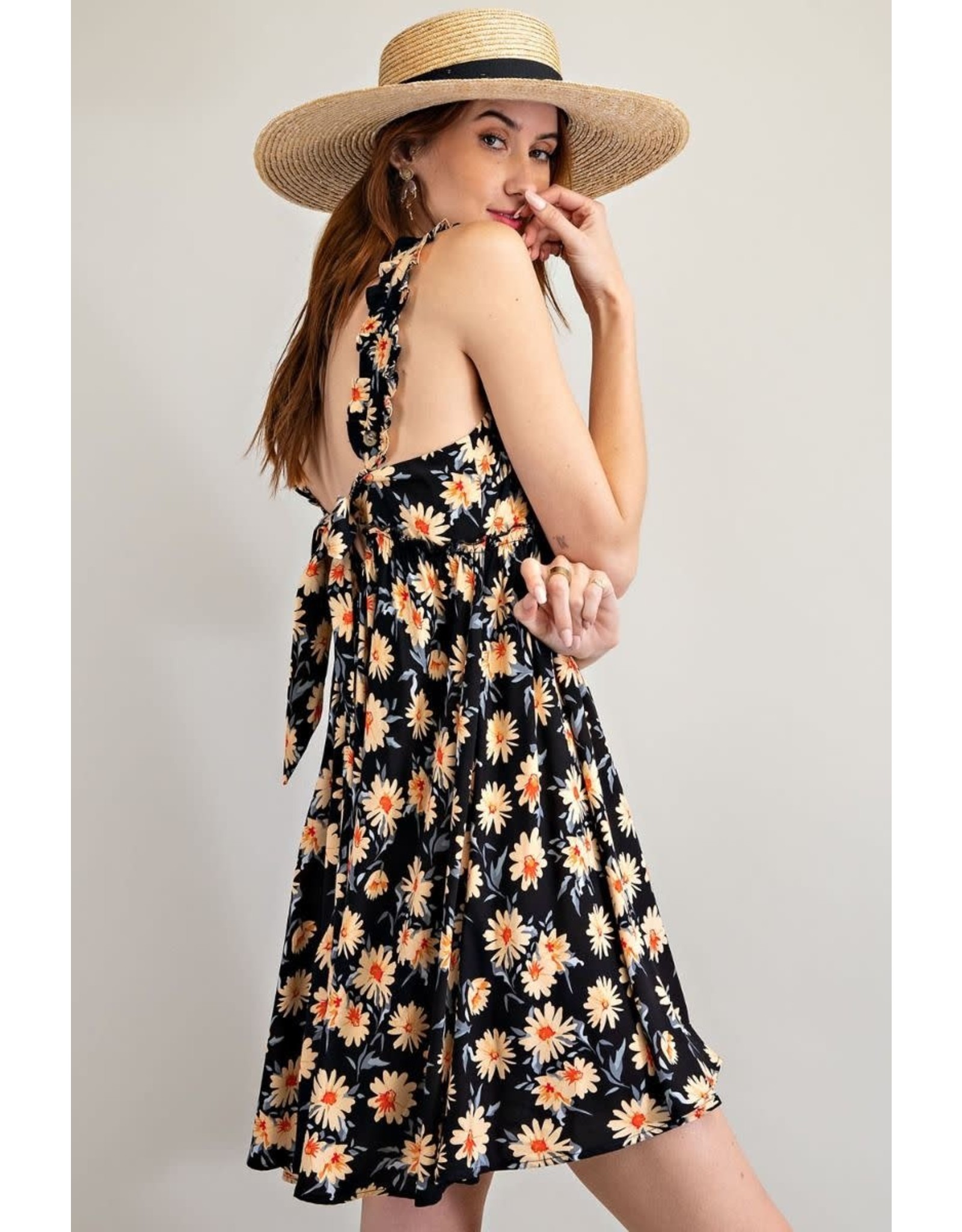 Easel Floral Print Rayon Challie Mini Dress