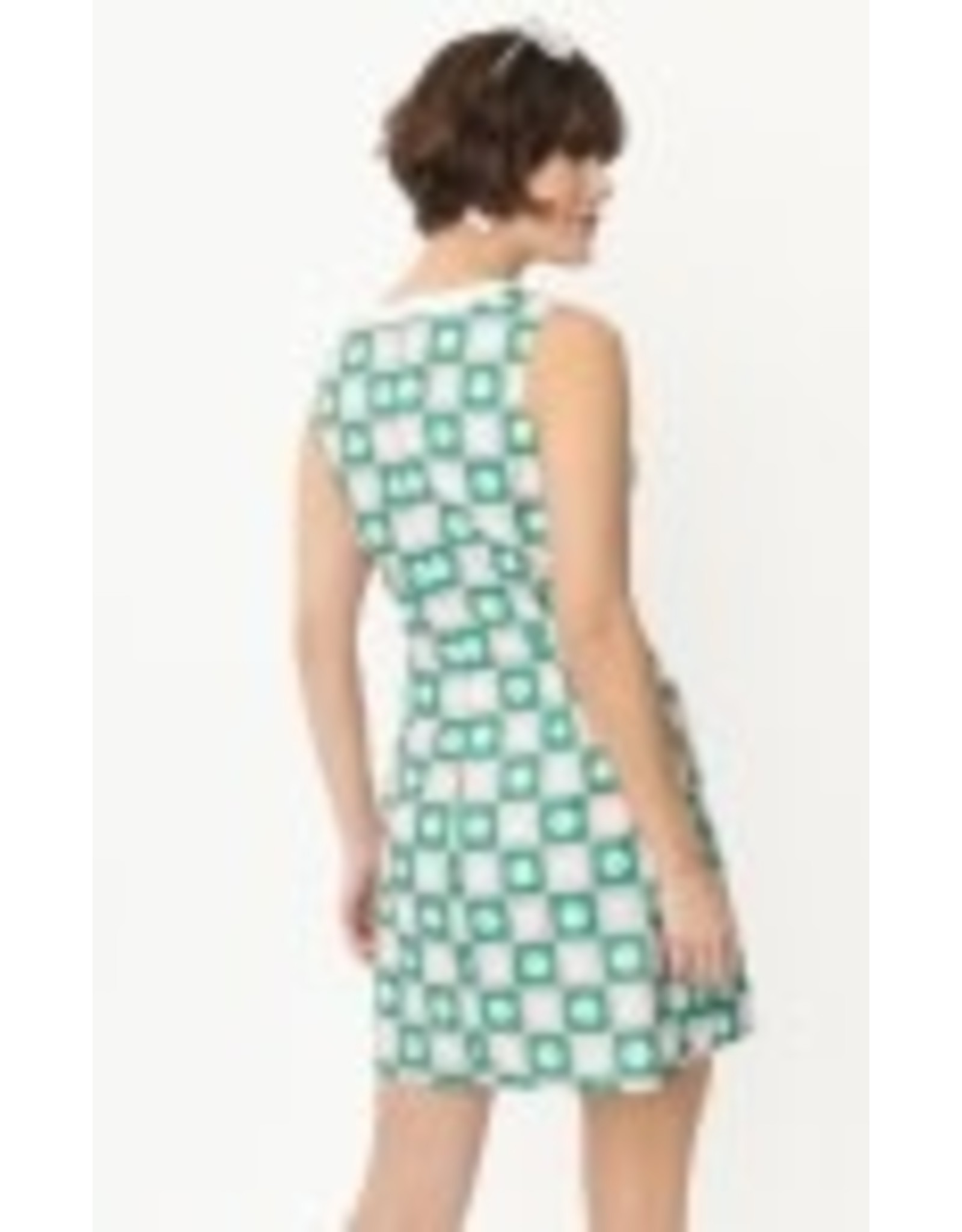Smak Parlour Green & Pink Daisy Checker Board Print Dress