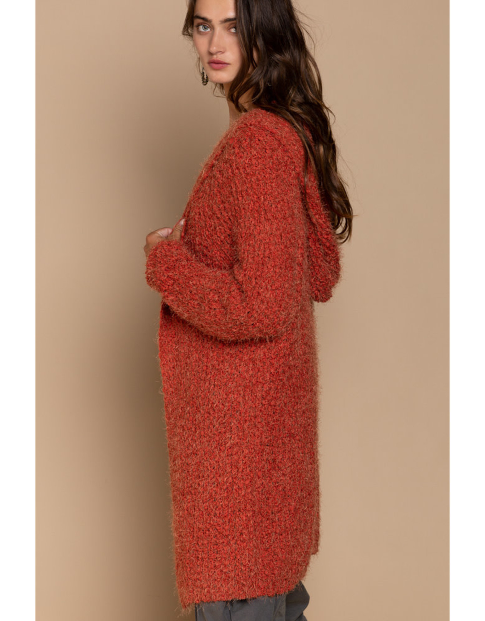 Pol Clothing Popcorn Knit Hooded Open 