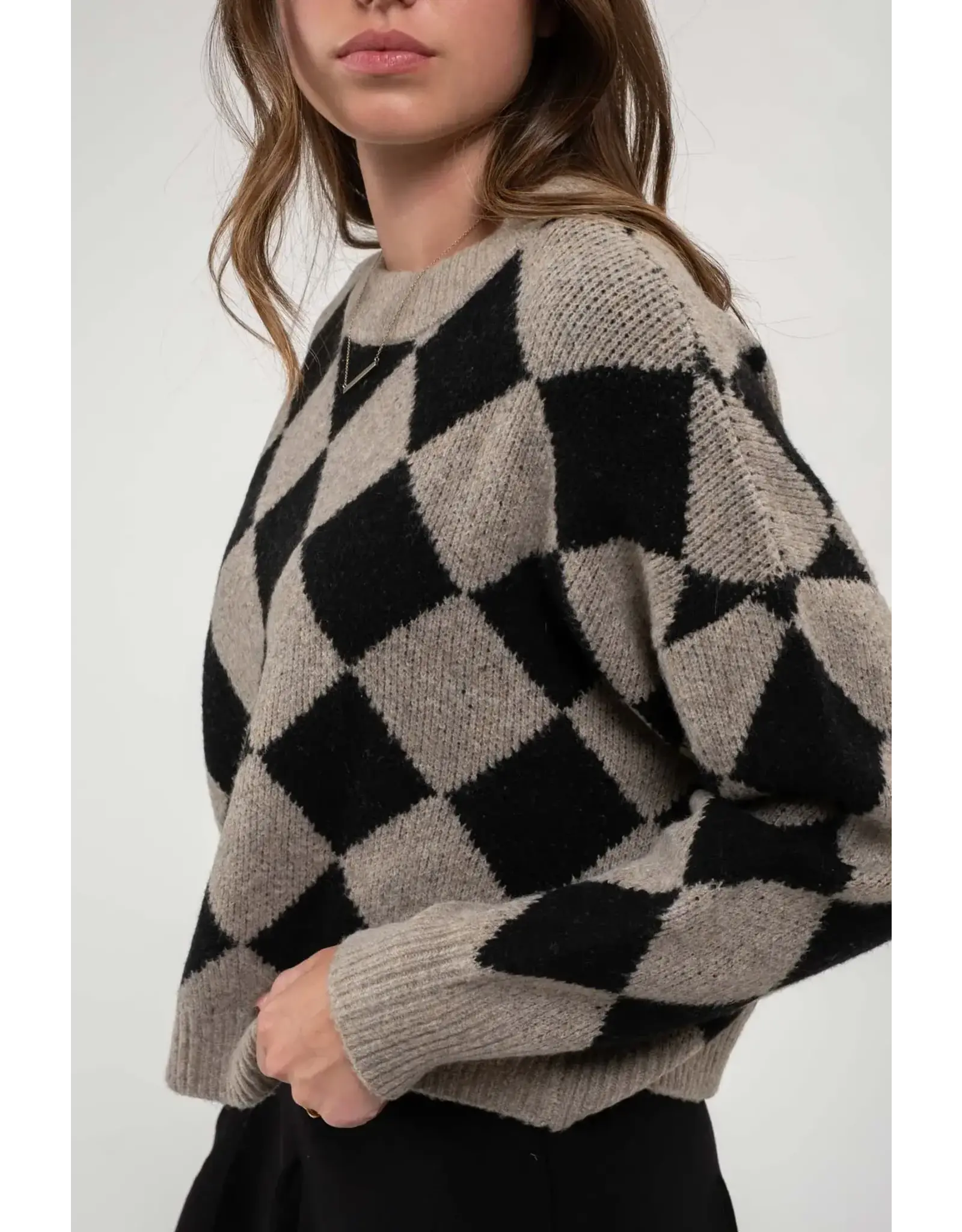 Blu Pepper Harlequin Crew Knit Sweater