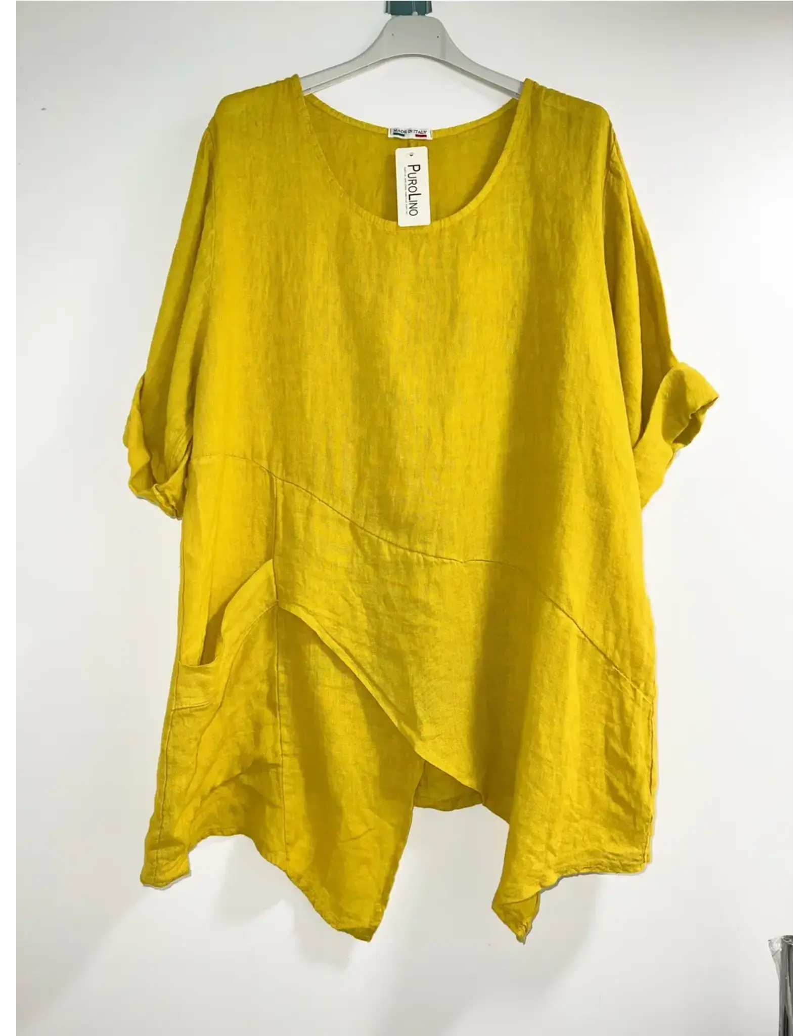 Happy Look Asymmetric Linen Tunic-Yellow