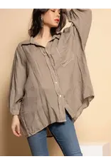 Happy Look Oversized Linen Button Top-Beige