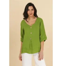 La Maison Scoop Neck Button Linen Top