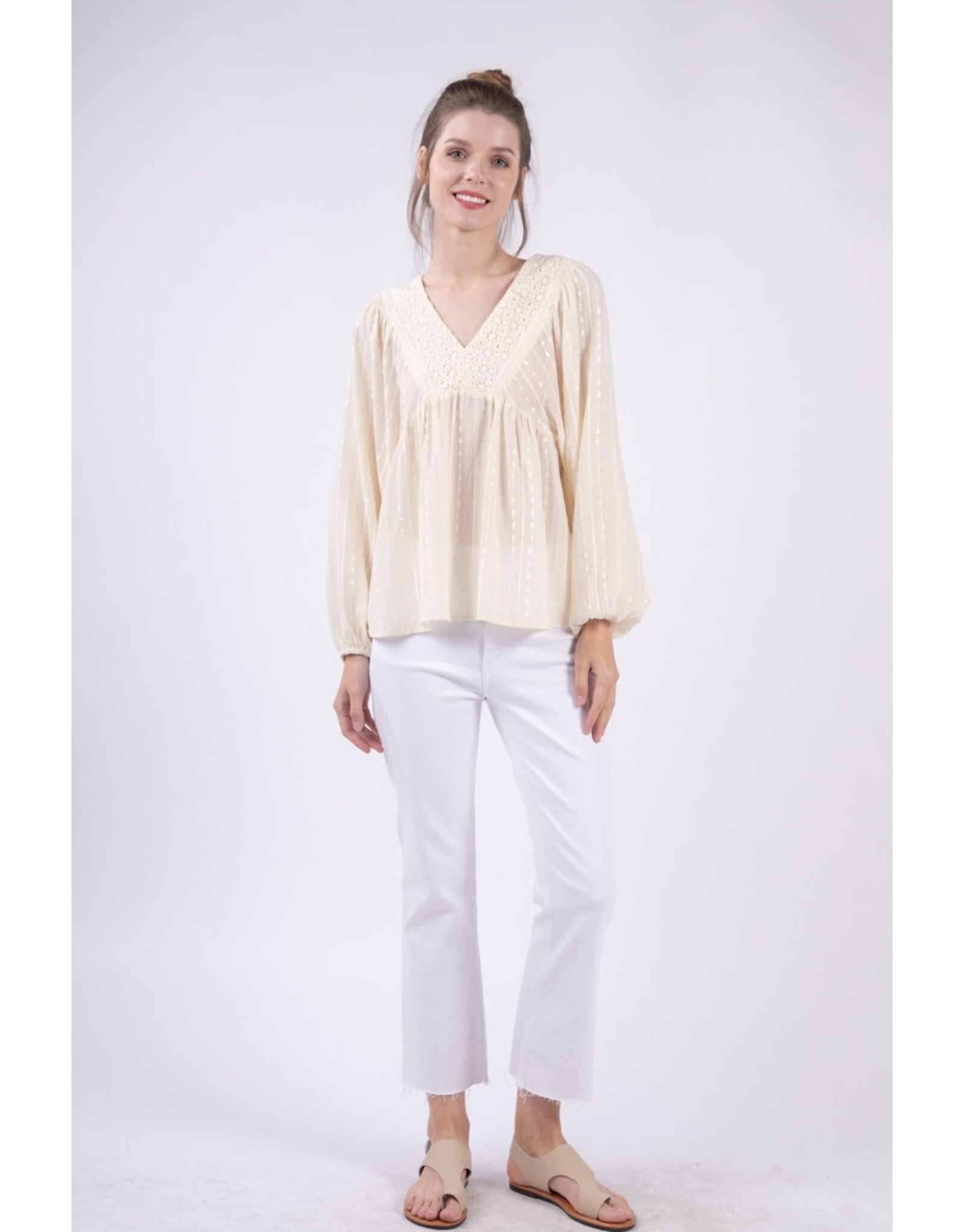 Very J Puff Sleeve Embroidered Blouse