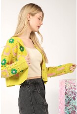 Very J Multi Floral Crochet Cropped Cardigan