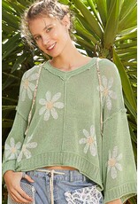 Pol Clothing V-Neck Floral Print Hoodie Sweater