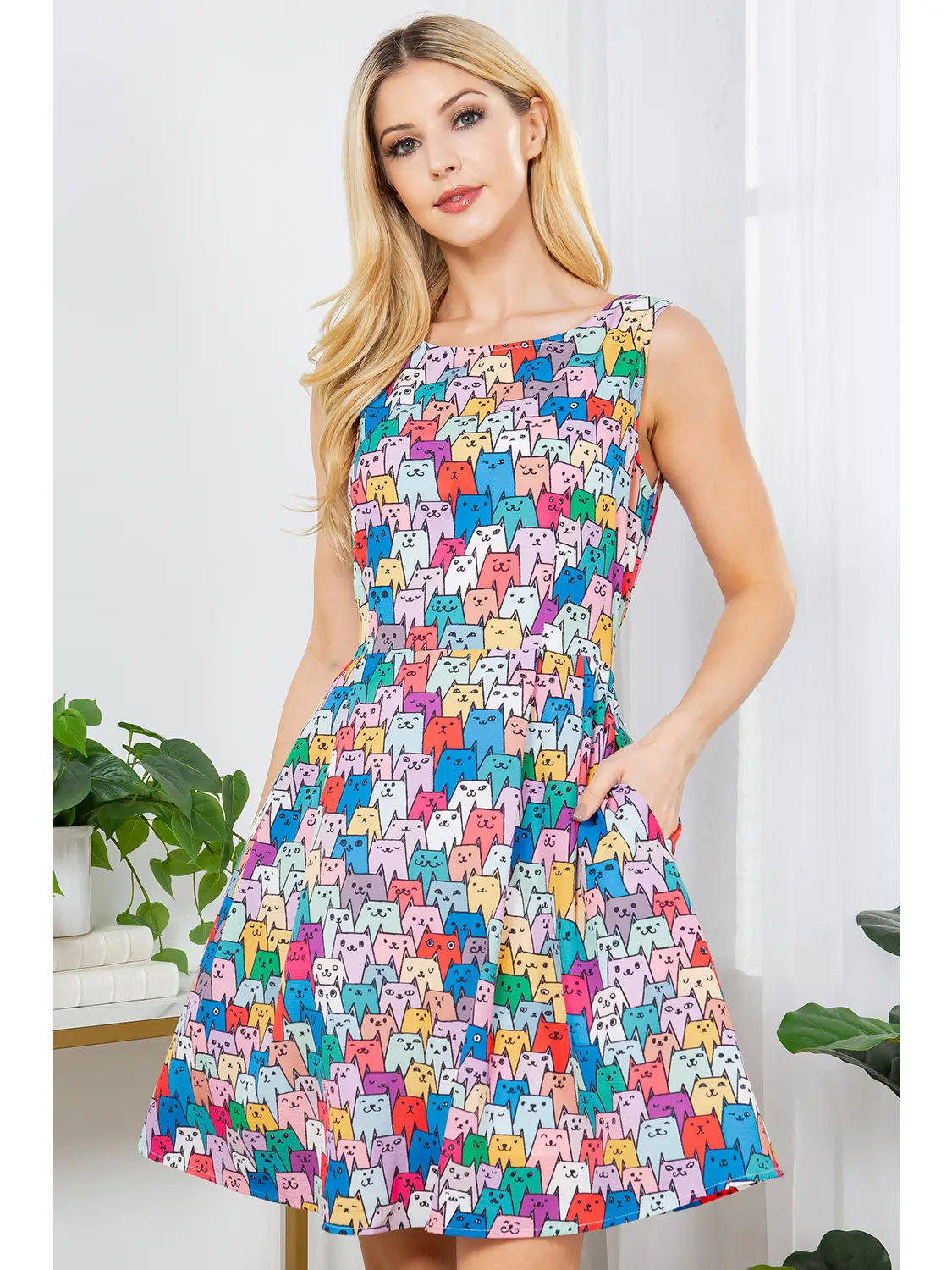 Cat printed dress sale