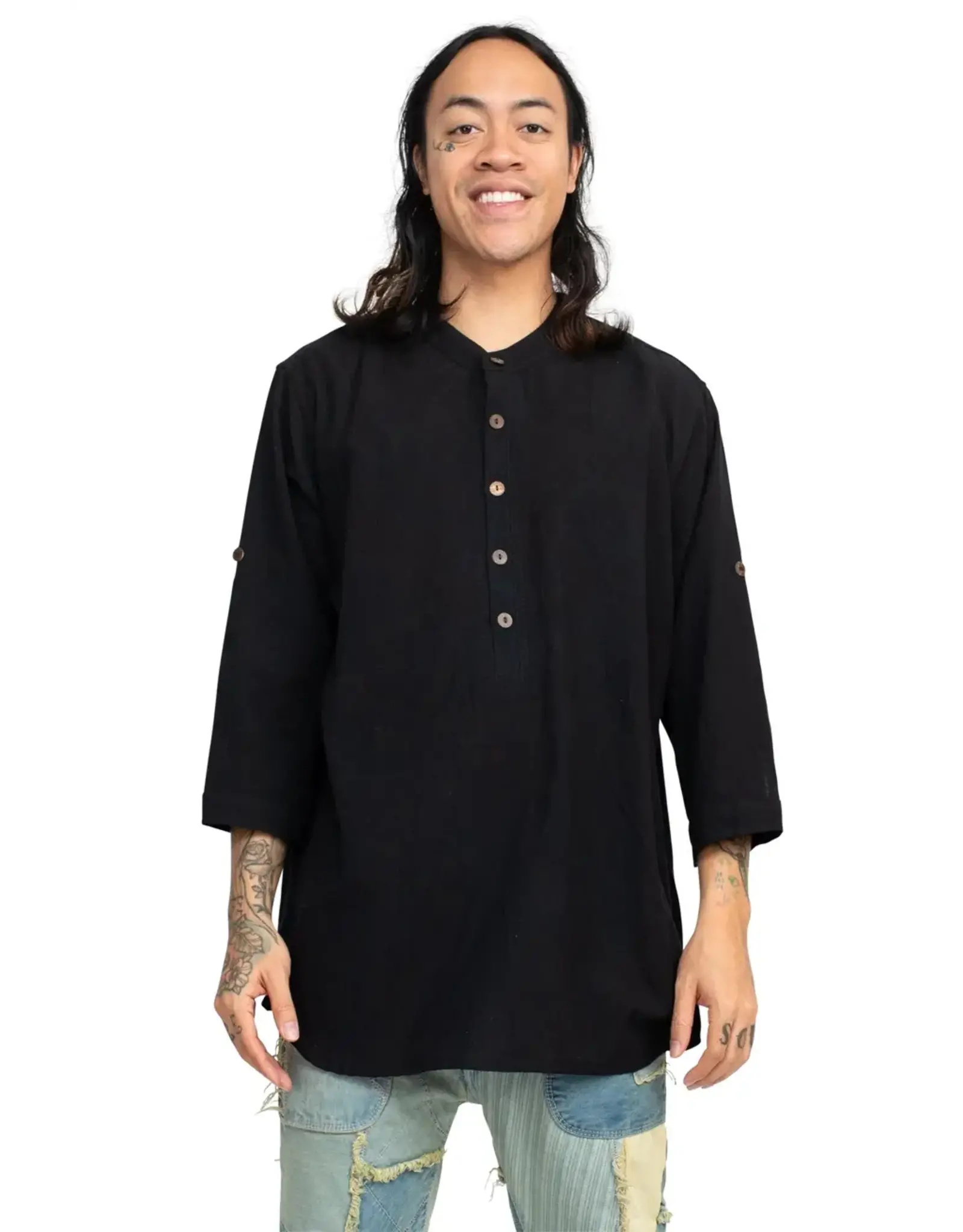 Lakhay's Mens 3/4 Sleeve Half Button Shirt