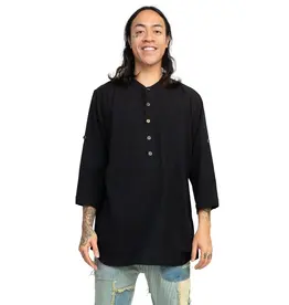 Lakhay's Mens 3/4 Sleeve Half Button Shirt