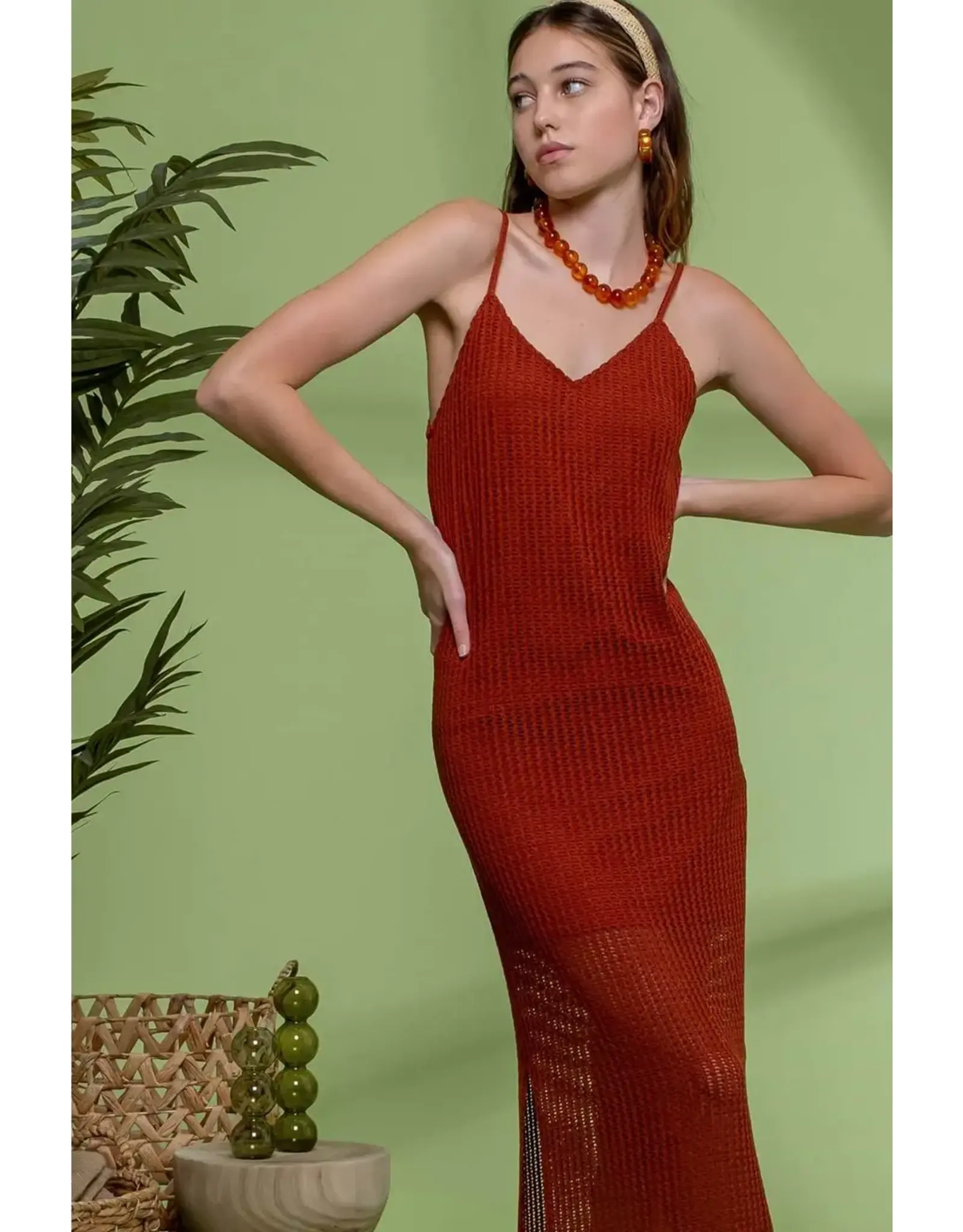 Blu Pepper Split Hem Sheer Crochet Midi Dress
