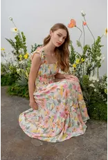 Blu Pepper Watercolor Floral Print Ruffle Midi Dress
