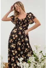 Blu Pepper Smocked Floral Print Midi Dress