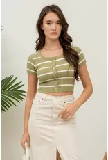 Blu Pepper Sleeveless Striped Button Down Crop Top