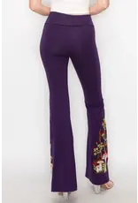 T Party Mushroom Embroidered Fold Over Waist Flare Pants