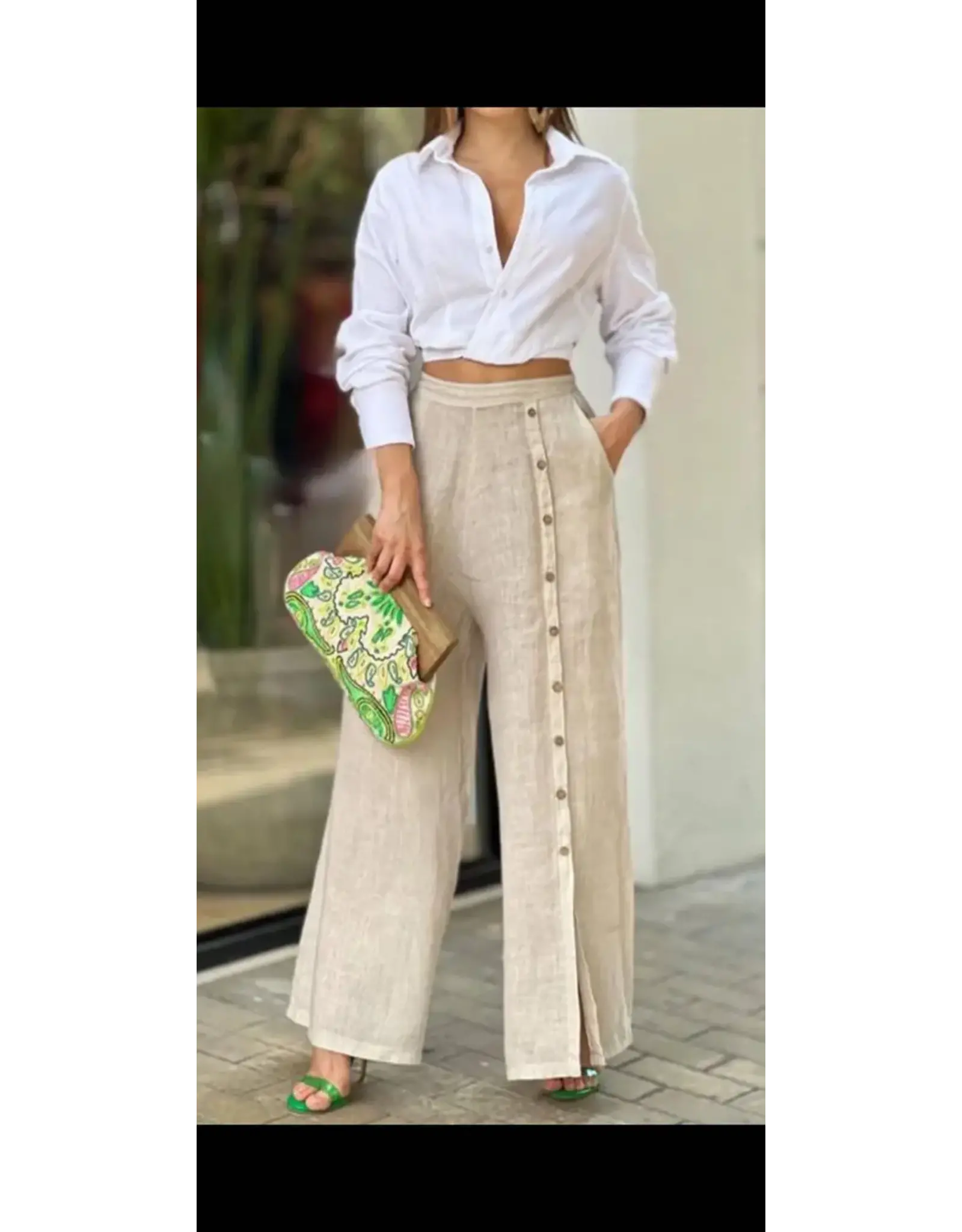 La Maison Front Button Linen Pants