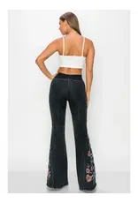 T Party Mineral Wash Floral Embroidered Flare Pants