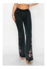 T Party Mineral Wash Floral Embroidered Flare Pants