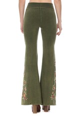 T Party Mineral Wash Floral Embroidered Flare Yoga Pants