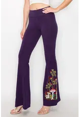 T Party Mushroom Embroidered Fold Over Waist Flare Pants