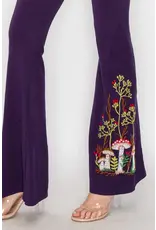 T Party Mushroom Embroidered Fold Over Waist Flare Pants