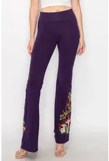 T Party Mushroom Embroidered Fold Over Waist Flare Pants