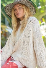Pol Clothing Chenille Cable Knit Mock Collar Sweater