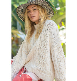 Pol Clothing Chenille Cable Knit Mock Collar Sweater