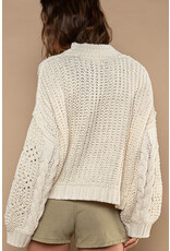 Pol Clothing Chenille Cable Knit Mock Collar Sweater
