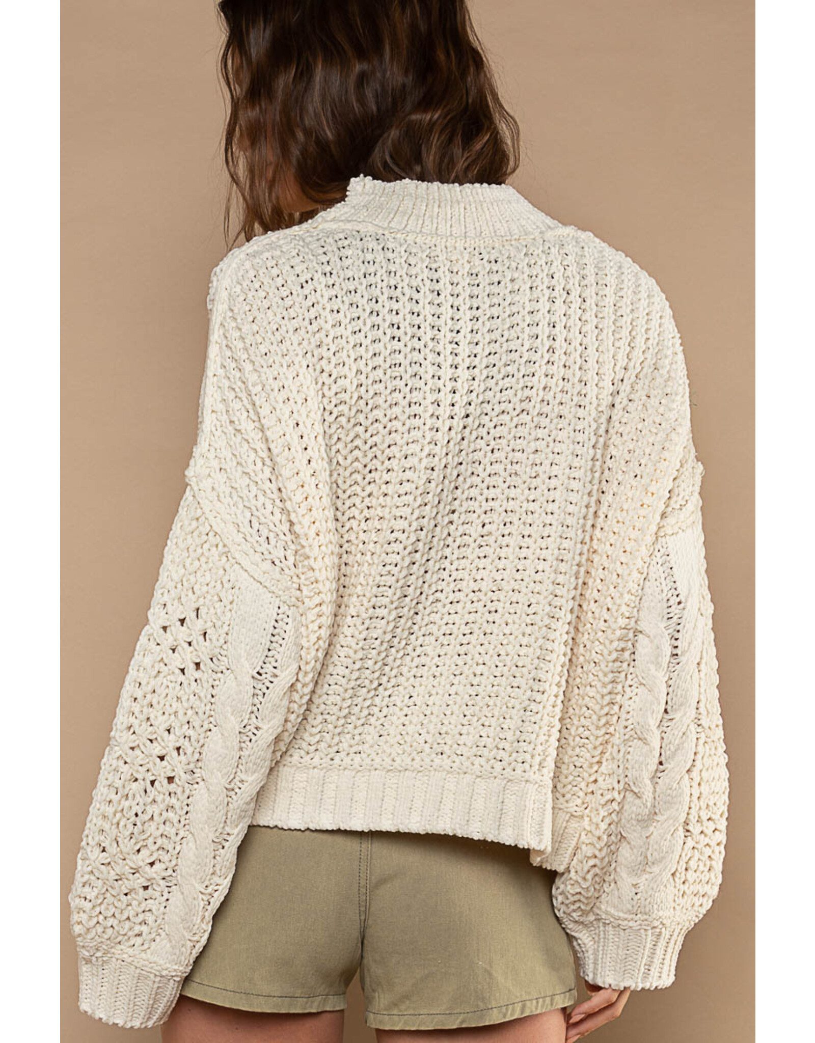 Pol Clothing Chenille Cable Knit Mock Collar Sweater