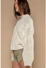Pol Clothing Chenille Cable Knit Mock Collar Sweater