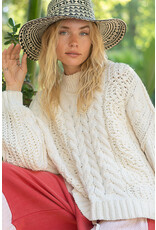 Pol Clothing Chenille Cable Knit Mock Collar Sweater