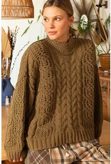 Pol Clothing Chenille Cable Knit Mock Collar Sweater