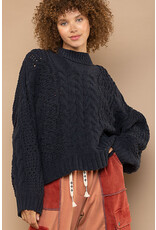 Pol Clothing Chenille Cable Knit Mock Collar Sweater