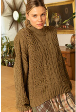 Pol Clothing Chenille Cable Knit Mock Collar Sweater