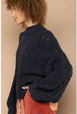 Pol Clothing Chenille Cable Knit Mock Collar Sweater