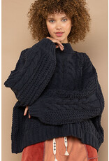Pol Clothing Chenille Cable Knit Mock Collar Sweater
